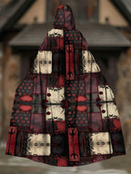 Plaid Print Patchwork Hooded Casual Cloak