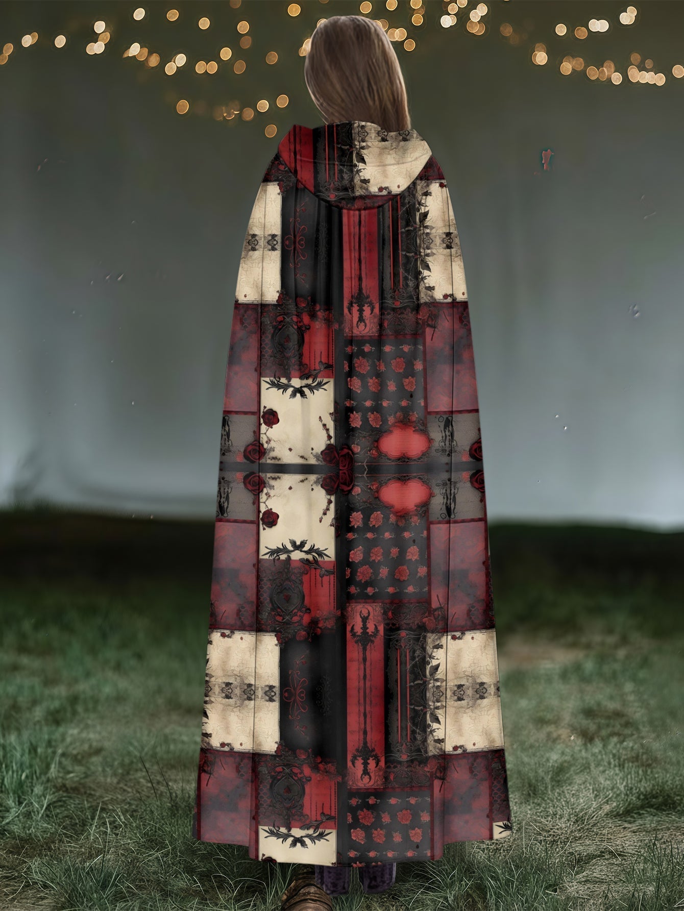 Plaid Print Patchwork Hooded Casual Cloak