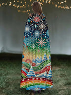 Christmas Print Hooded Casual Loose Cape