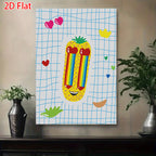 olorful Heart & Pineapple Canvas Print - 2D Flat Funny Room Decor for Kids’ Room/Living Room Wall