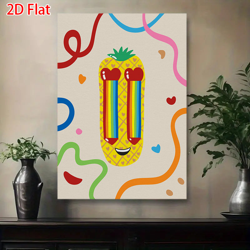 Pineapple Rainbow Heart Eyeglasses Canvas Print - 2D Flat Funny Wall Art for Home Decor
