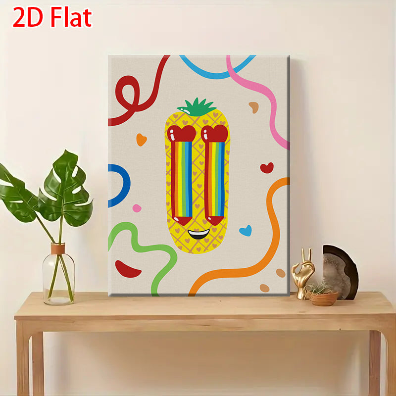 Pineapple Rainbow Heart Eyeglasses Canvas Print - 2D Flat Funny Wall Art for Home Decor