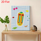 olorful Heart & Pineapple Canvas Print - 2D Flat Funny Room Decor for Kids’ Room/Living Room Wall