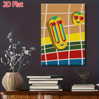 2D Flat Cute Pineapple Canvas Wall Art - Rainbow Heart Eye Cartoon Decor for Bedroom/Living Room