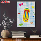 olorful Heart & Pineapple Canvas Print - 2D Flat Funny Room Decor for Kids’ Room/Living Room Wall