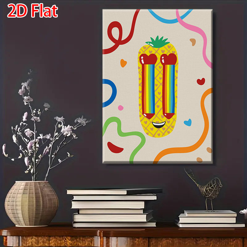 Pineapple Rainbow Heart Eyeglasses Canvas Print - 2D Flat Funny Wall Art for Home Decor