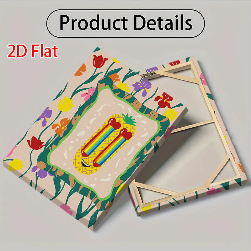 2D Rainbow Pineapple Smiley Face Floral Decorative Painting