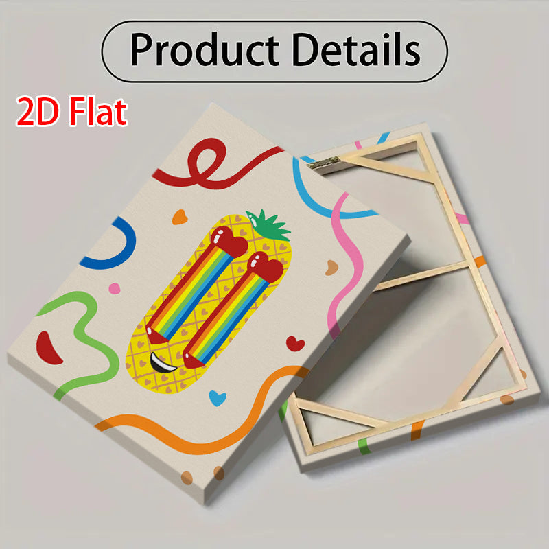 Pineapple Rainbow Heart Eyeglasses Canvas Print - 2D Flat Funny Wall Art for Home Decor