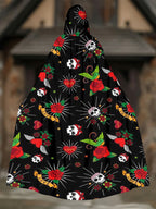 Love Rose Skull Print Hooded Cape