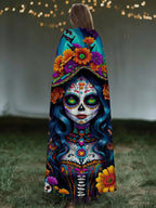 Fun Skull Girl Print Hooded Cape