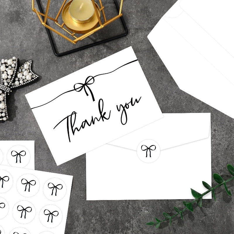 48pxs Black Bow Thank You Cards