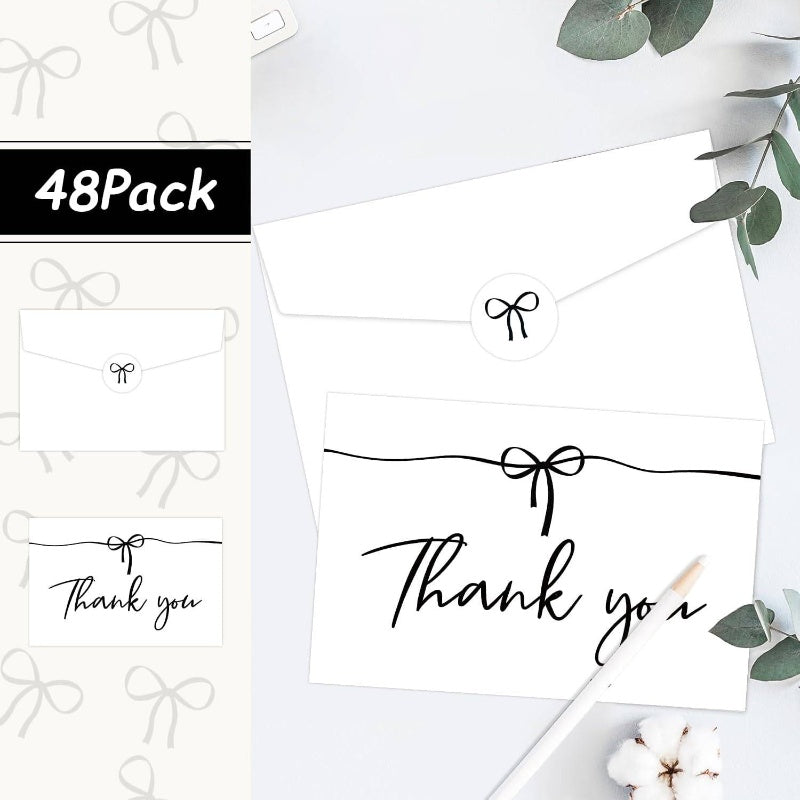 48pxs Black Bow Thank You Cards