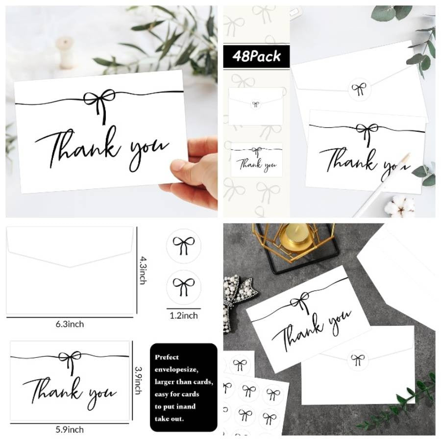 48pxs Black Bow Thank You Cards