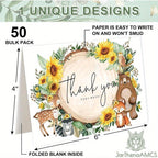 50pxs Sunflower Thank You Cards