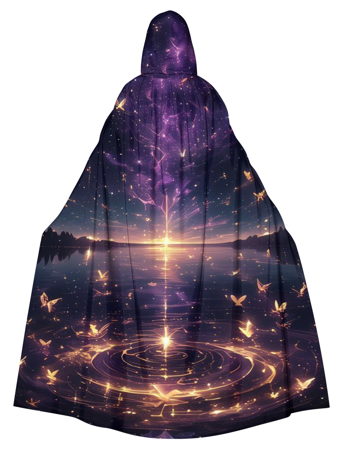 Hooded Landscape Print Casual Loose  Cape