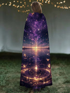 Hooded Landscape Print Casual Loose  Cape