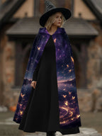 Hooded Landscape Print Casual Loose  Cape