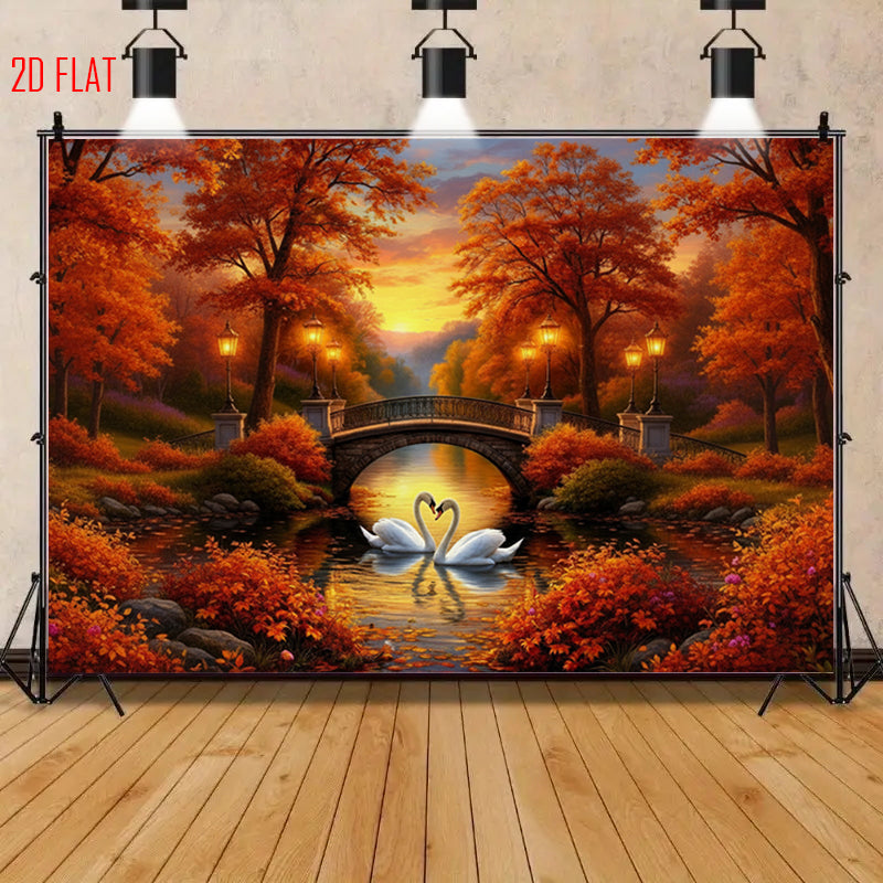 Autumn Swan Bridge Photo Background Cloth