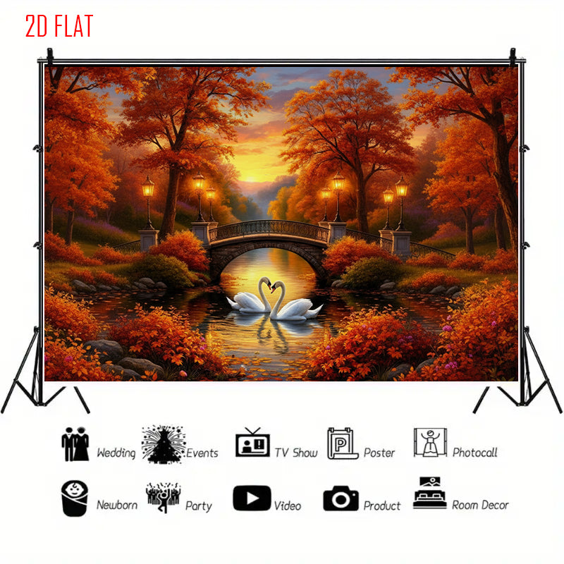 Autumn Swan Bridge Photo Background Cloth