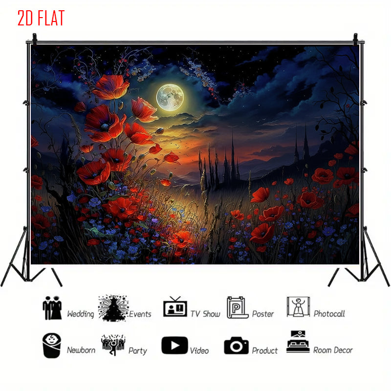 Moon Night Poppy Backdrop