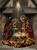 Religious Print Hooded Long Cape