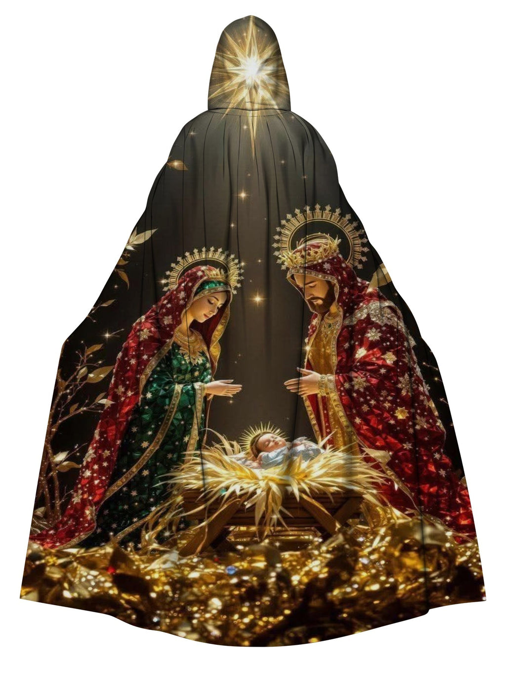 Religious Print Hooded Long Cape