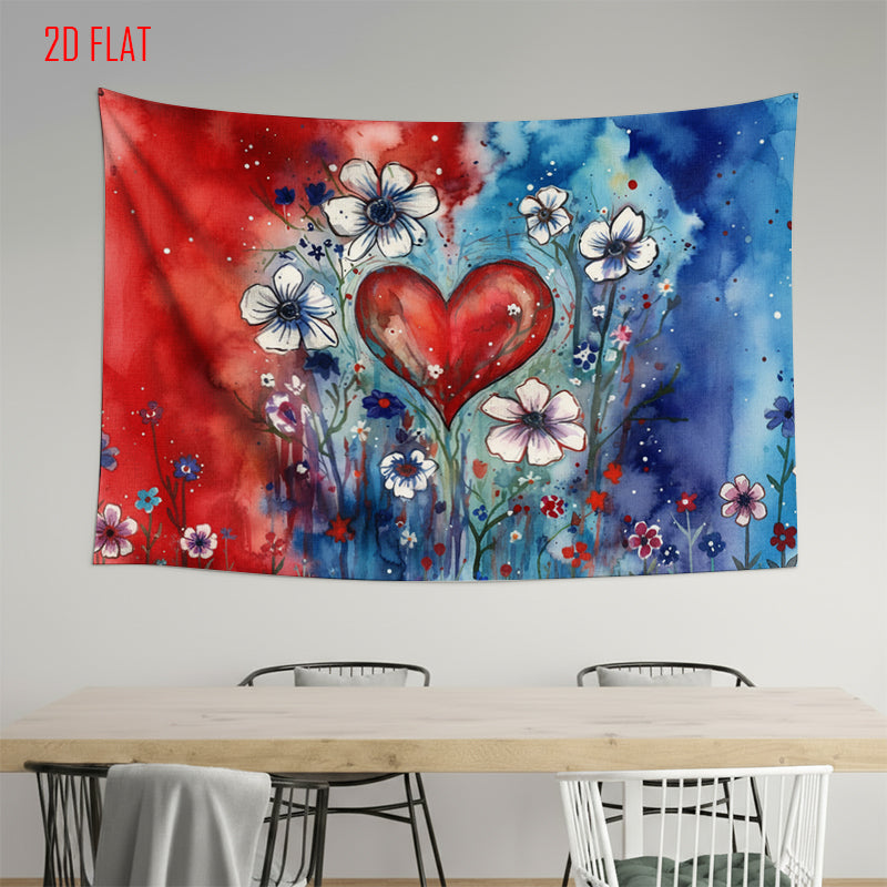 Red Blue Love Flower Background Cloth
