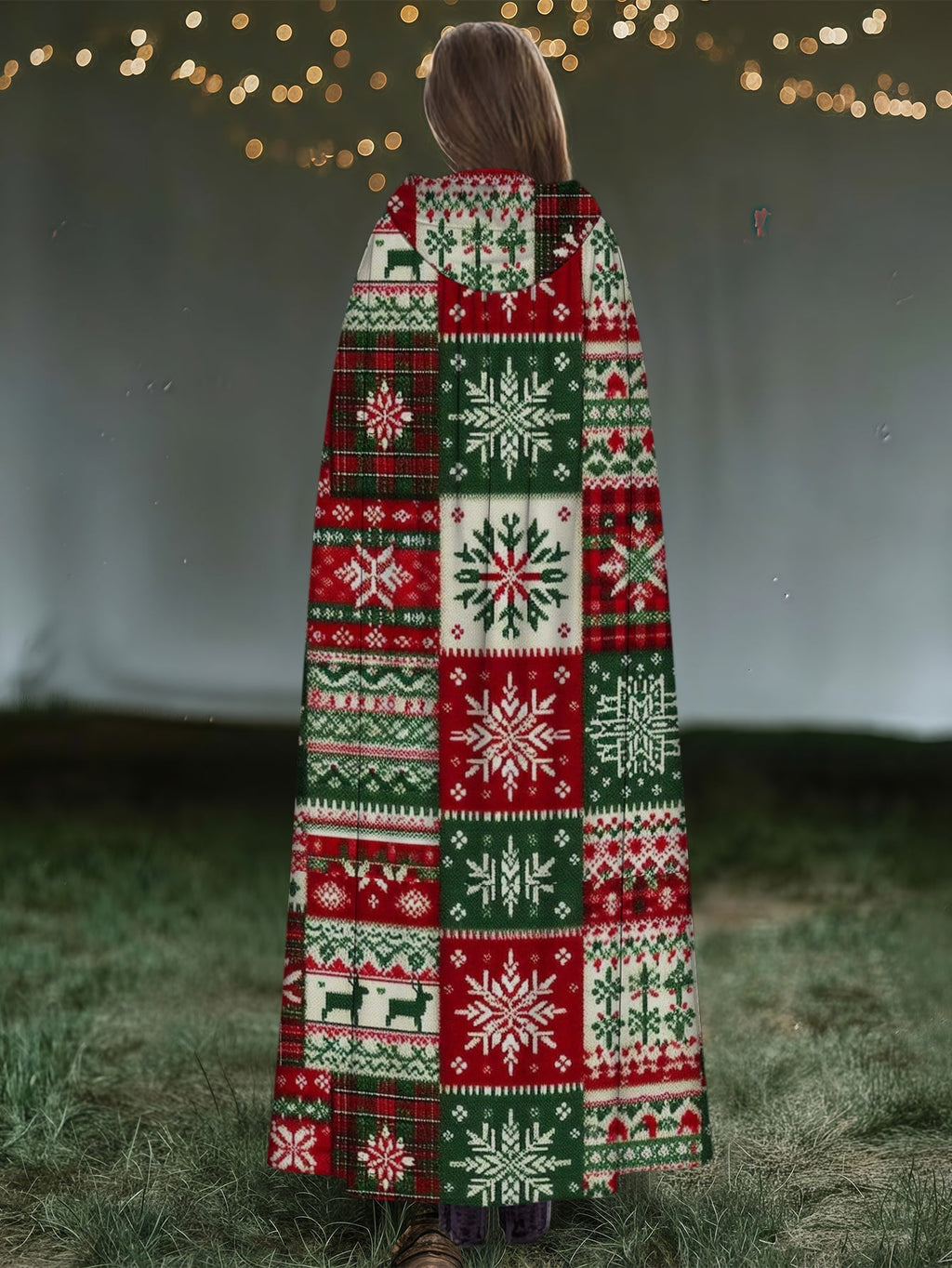 Christmas Fake Hooded Print Cape Cloak