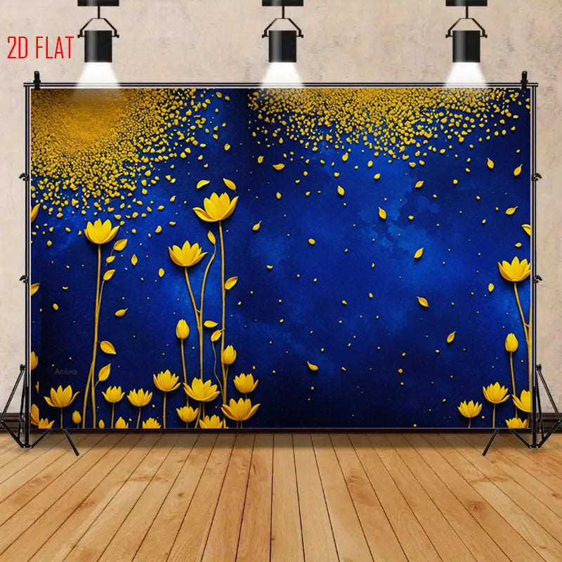 Blue Gold Flower Backdrop