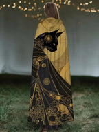 Cat Print Hooded Cartoon Long Cape Cloak