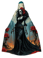 Skull Rose Girl Print Hooded Cape Cloak