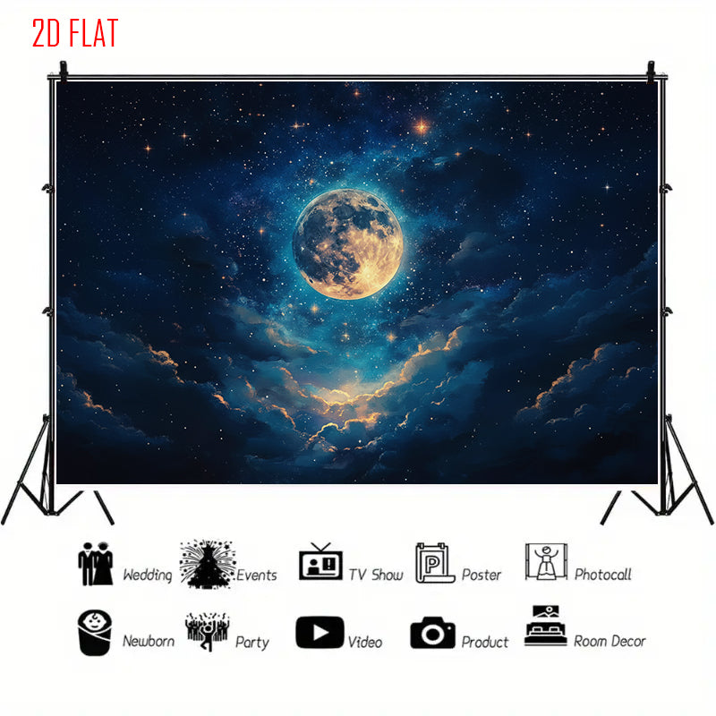 Starry Sky Full Moon Backdrop