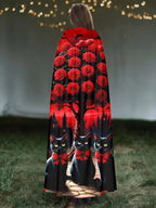 Cat and floral print hooded cloak