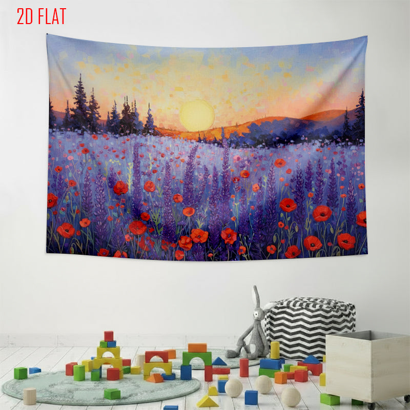 Purple Flower Sunset Background Cloth