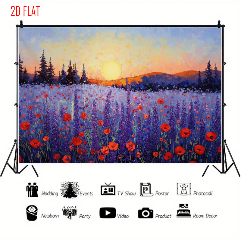 Purple Flower Sunset Background Cloth