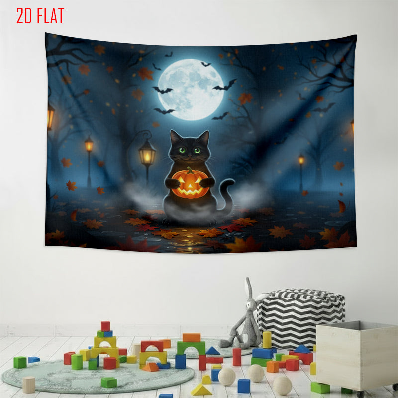 Halloween Cat Pumpkin Bkgd Cloth