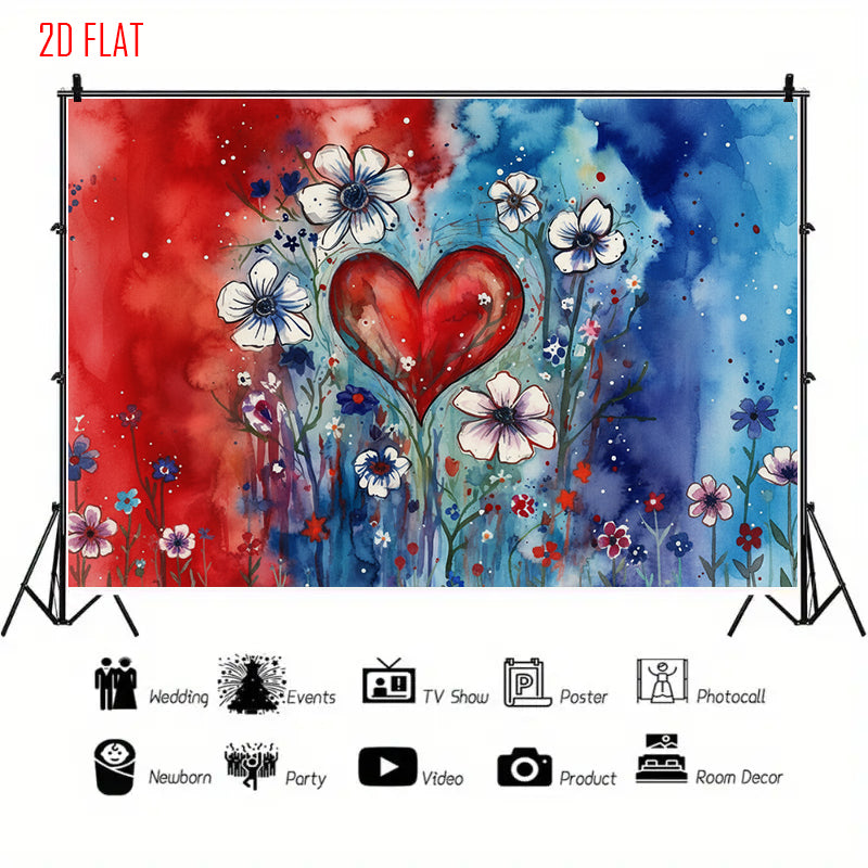 Red Blue Love Flower Background Cloth