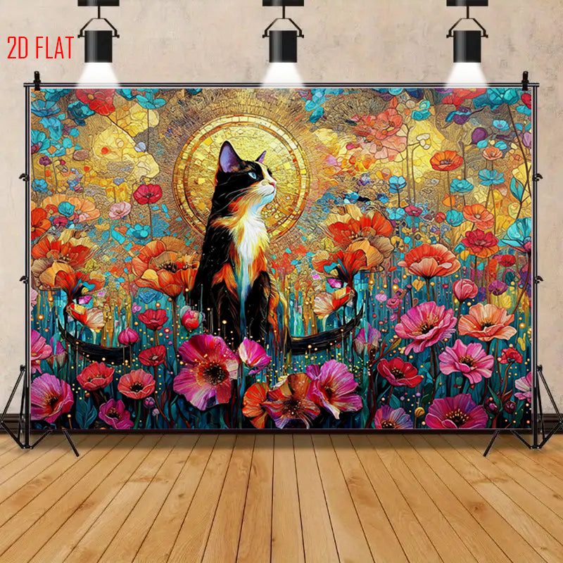Flower Cat Art Bkgd Cloth