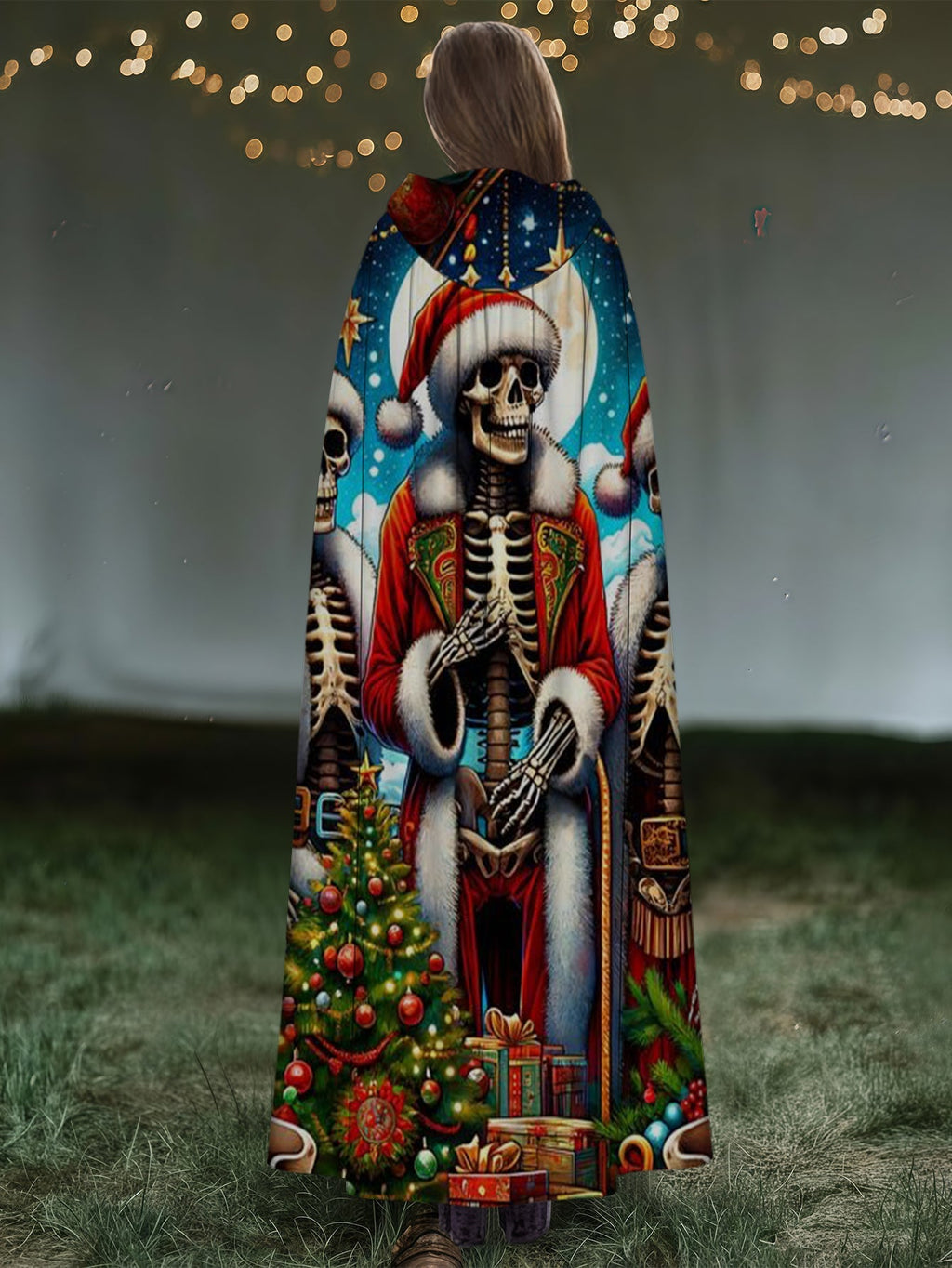 Funny Christmas Skull Print Hooded  Cape