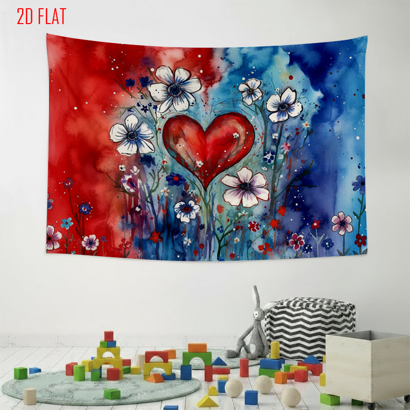 Red Blue Love Flower Background Cloth