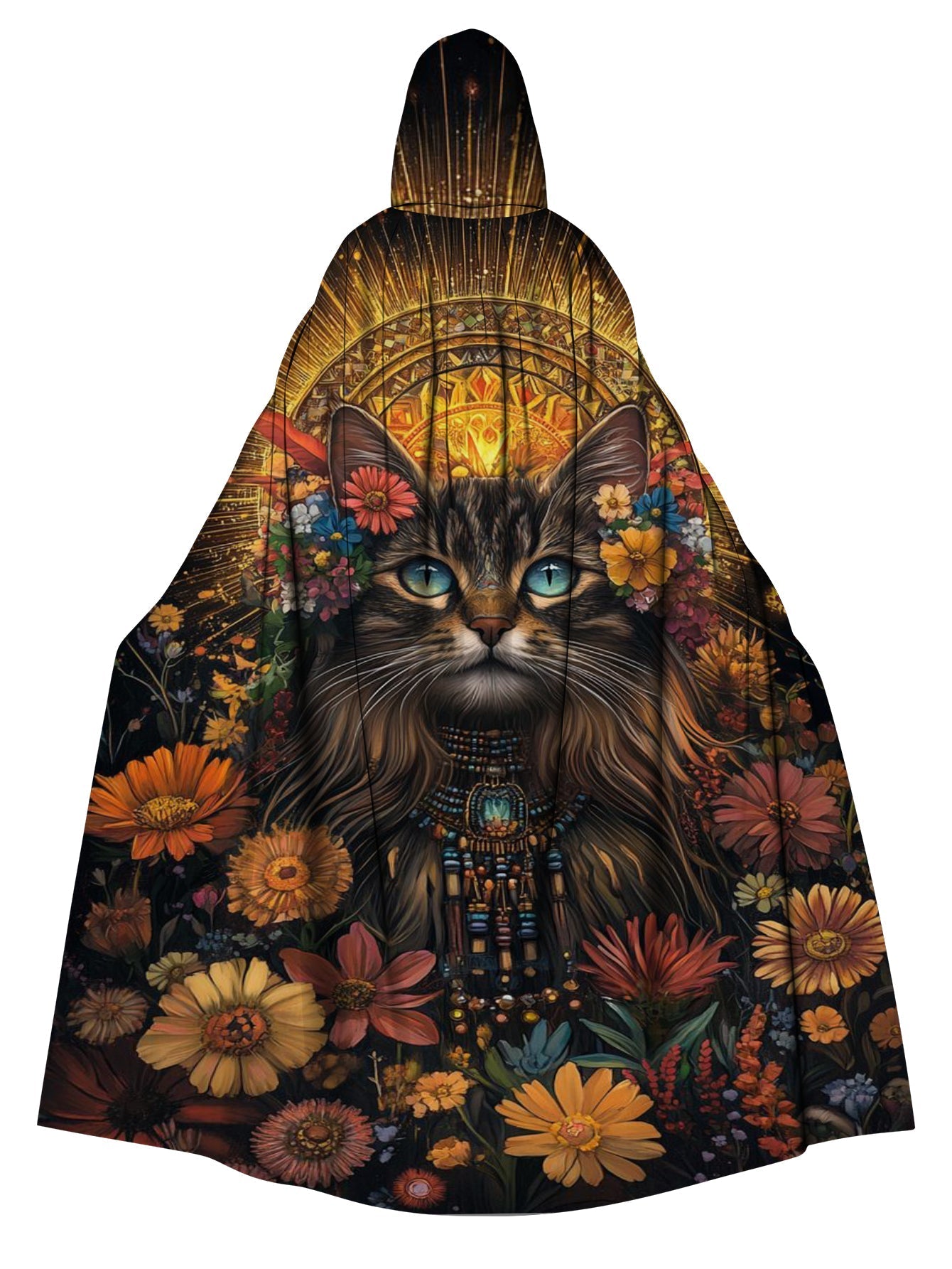 Holiday-inspired Cat And Floral Print Hooded Cape