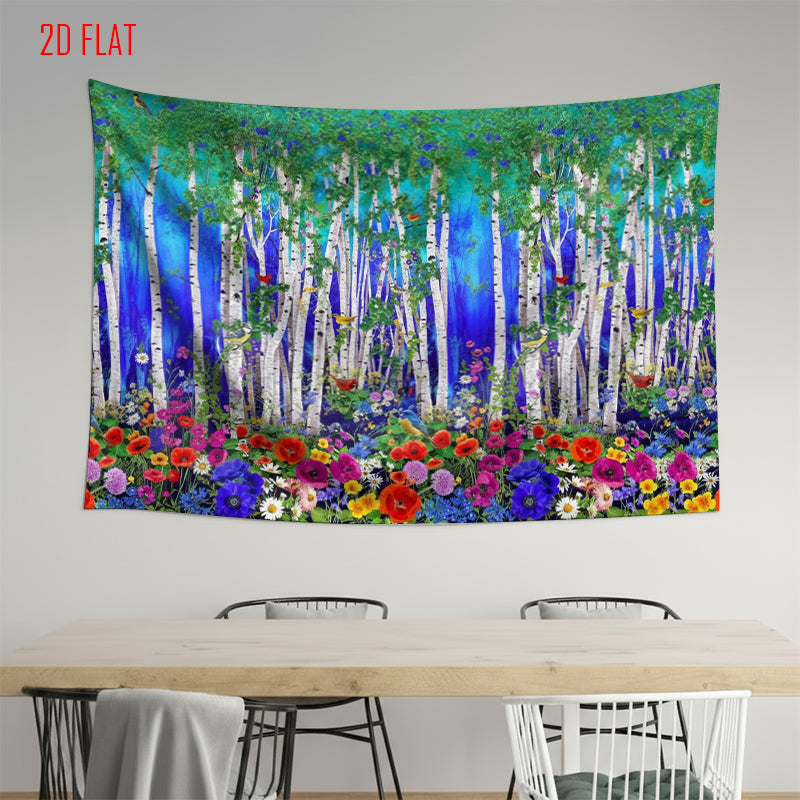 Blue Green Birch Bkgd Cloth