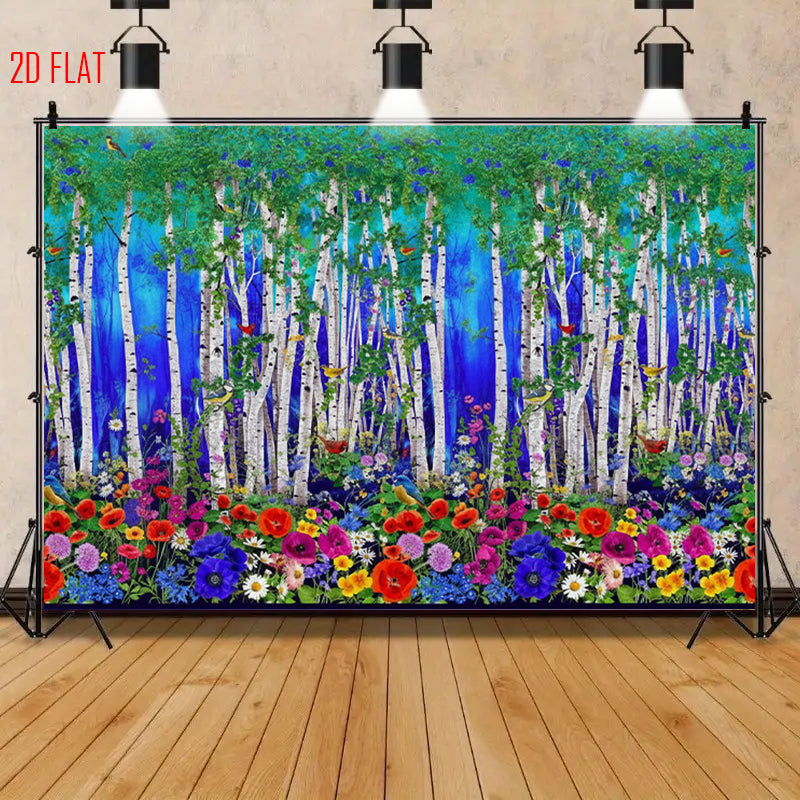 Blue Green Birch Bkgd Cloth