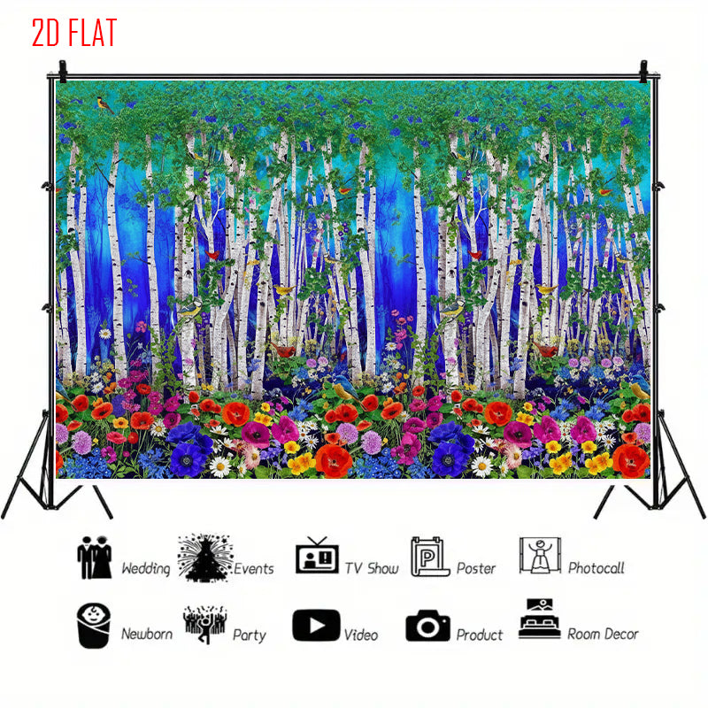 Blue Green Birch Bkgd Cloth