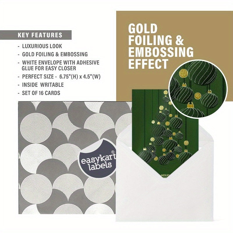 16pxs Dark Green Xmas Gold Cards