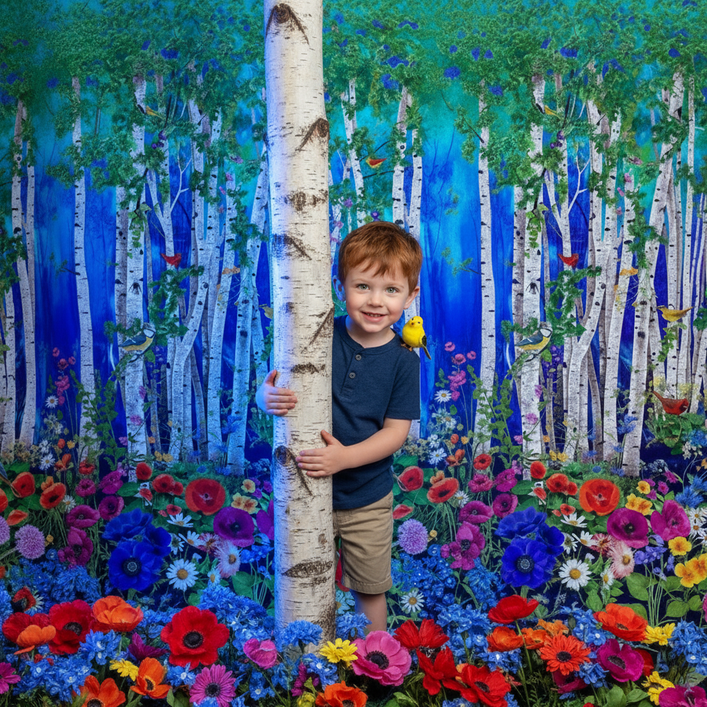 Blue Green Birch Bkgd Cloth