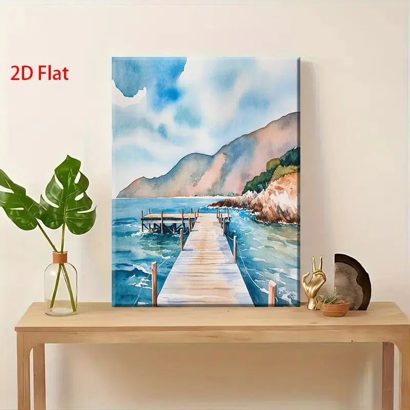 Watercolor Coastal Pier Painting