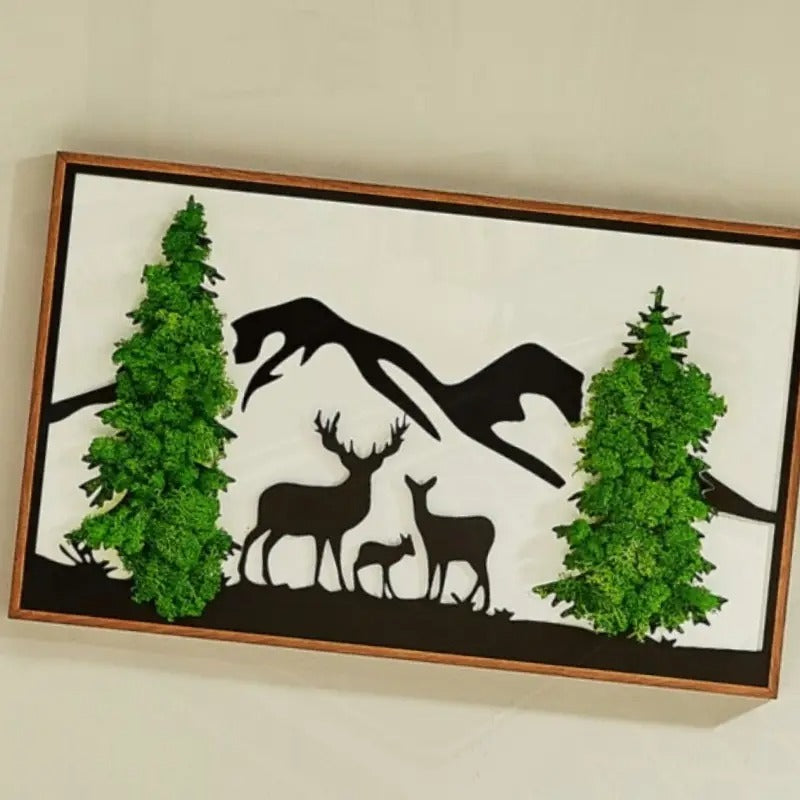 SENBOWE Deer Metal Wall Art With Moss Pine Trees