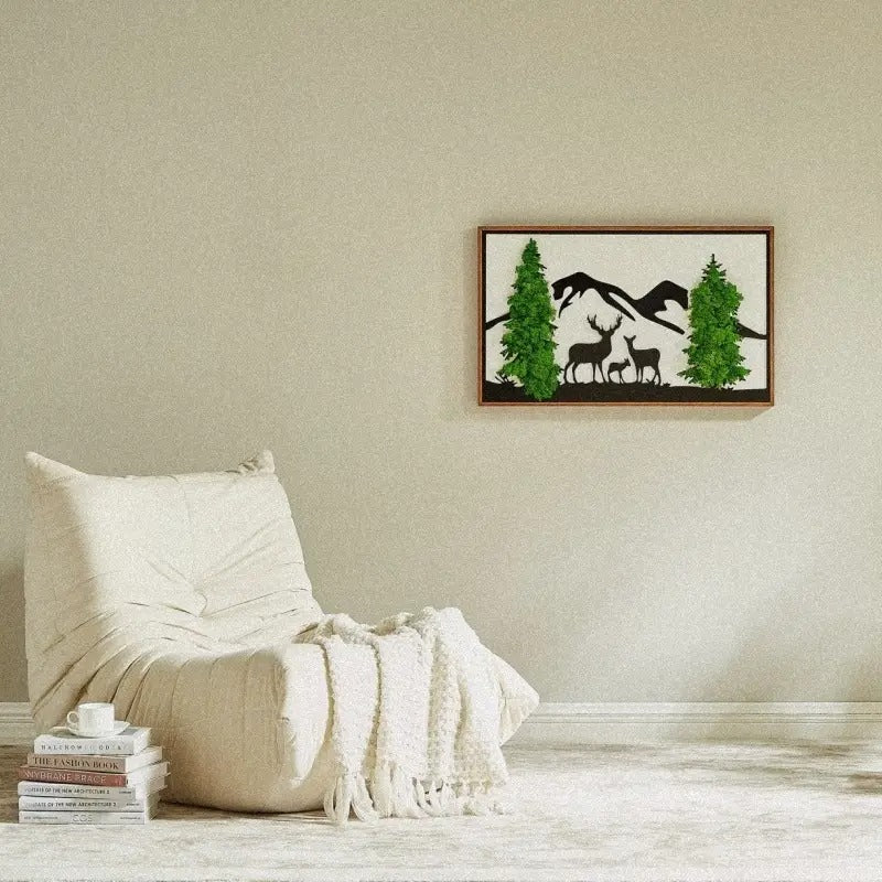SENBOWE Deer Metal Wall Art With Moss Pine Trees