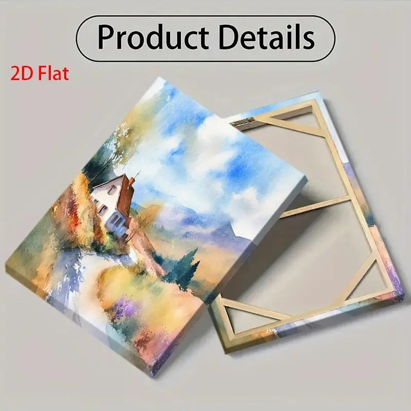 Serene Watercolor Mountain Cabin Landscape Painting